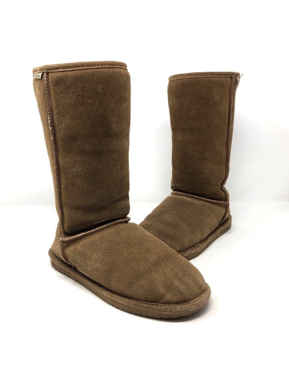 BEARPAW Boots Womens 8 Emma Tall Brown Shearling Suede Wool Sheepskin Insulated